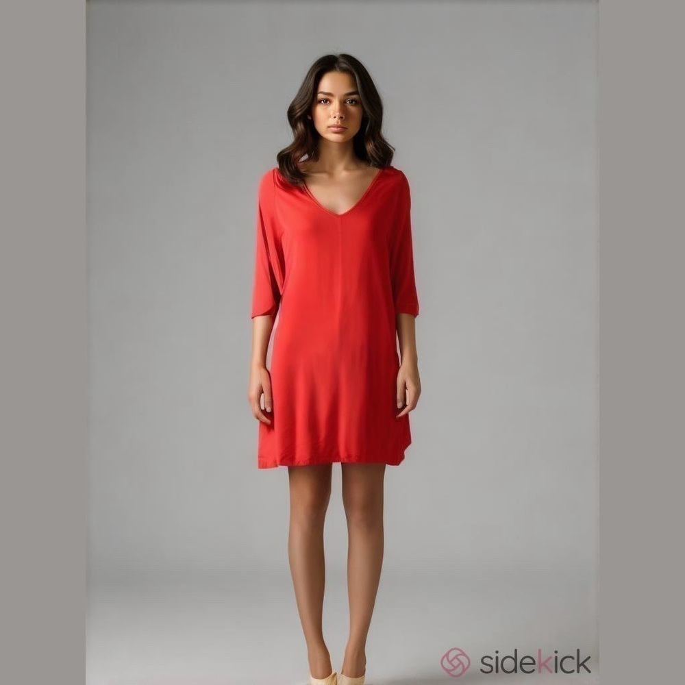 Milly Grace Red V-Neck Silk Split Shoulder Shift Mini Dress, 8